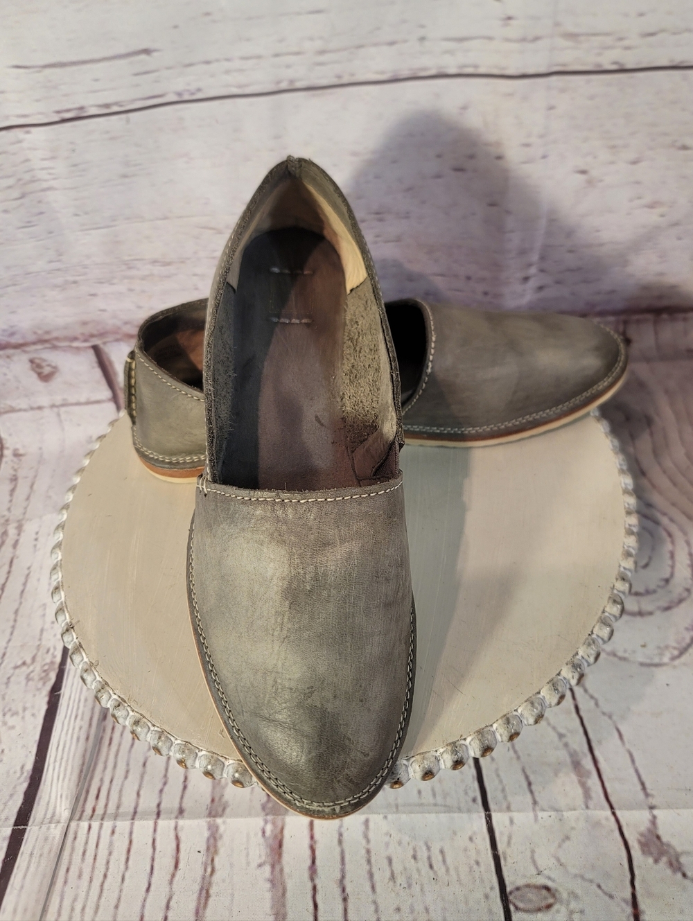 Frye Women's Milly A Line Flat 73717 Charcoal Gray Leather Slip On Shoes Size 8